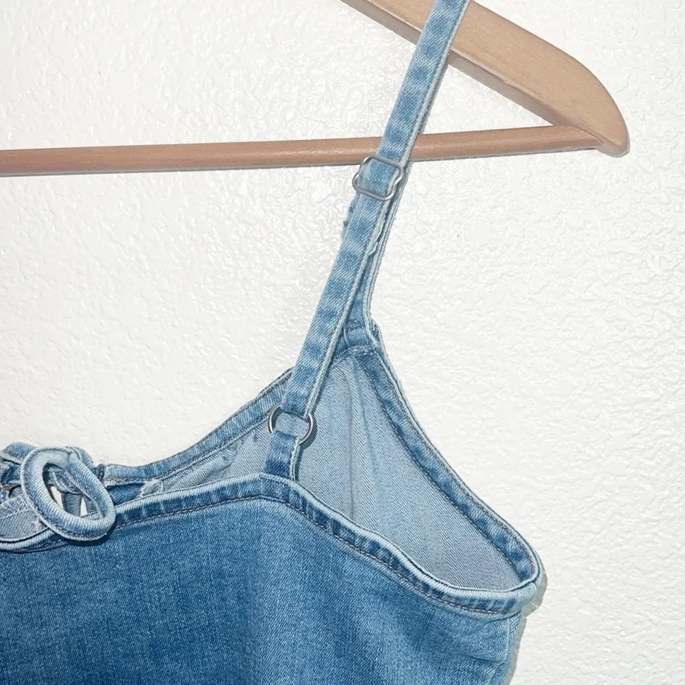 Hollister Chambray Tank Fitted Bodycon Tie Keyhole Front Pull On Mini Dress - Picture 7 of 10